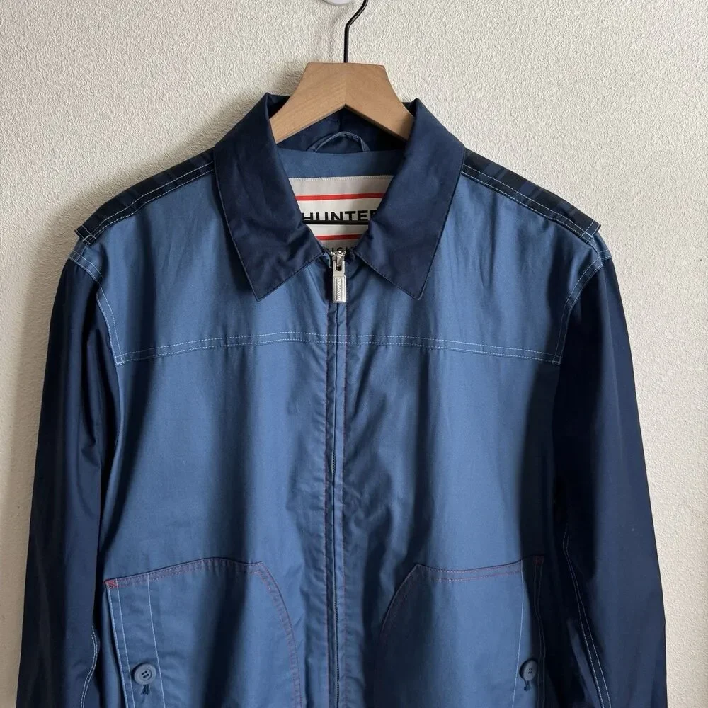 Hunter Jacket Mens Large‎ Blue Full Zip Rain Coat Utility Outdoor Retro Collared